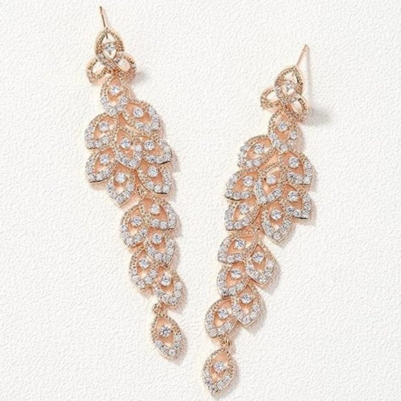 Chandelier Pave Leaves Rhinestone CZ Crystal Gold Earrings Bridal Formal New - Picture 4 of 6